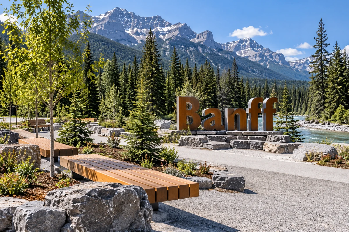 New Park Opens Beside the Banff Sign.